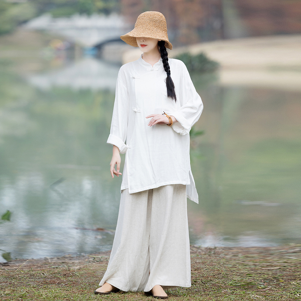 春秋棉麻唐装上衣中国风素衣茶服女太极禅意禅服居士服佛系打坐夏