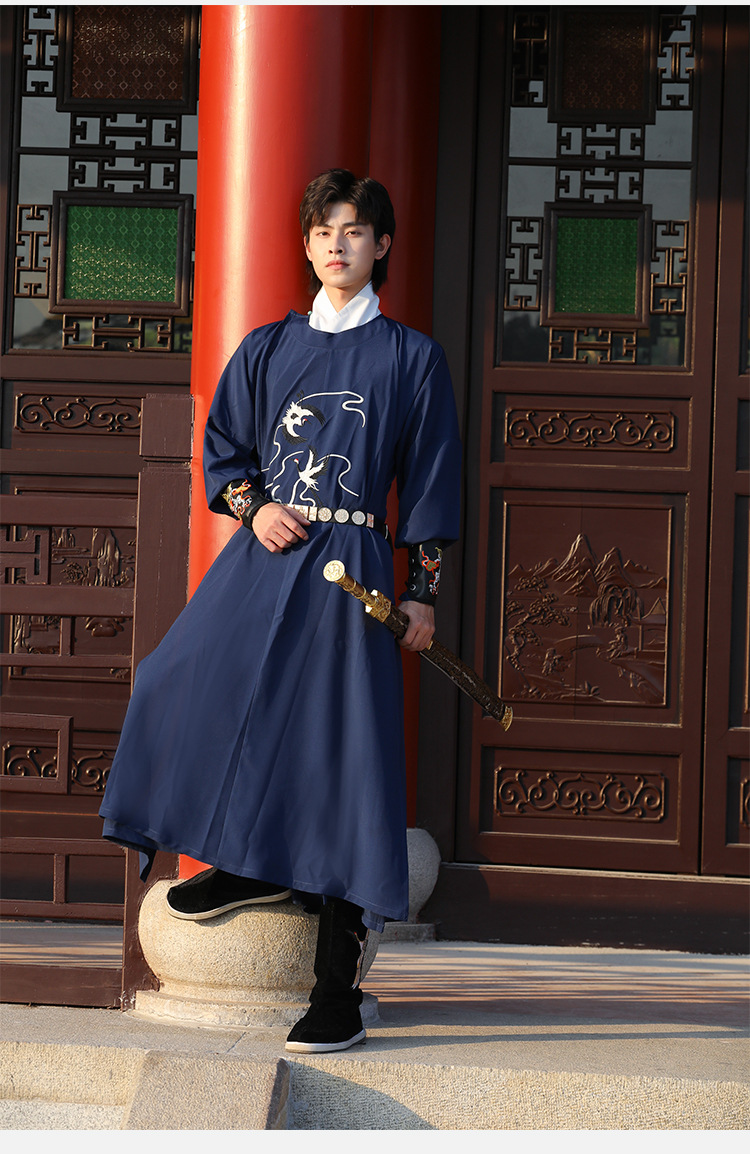 852原创汉服男宋制圆领袍刺绣花古风侠客帅气中国风舞台表演团服