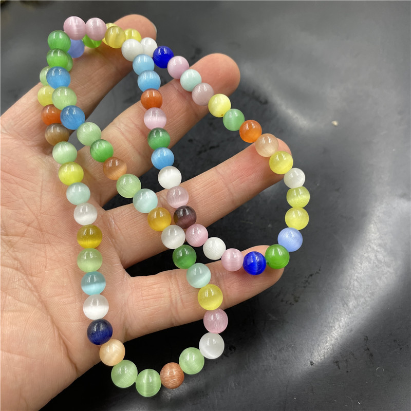 万玉批发 彩色猫眼石手链 可缠绕手串 女款五彩玉项链