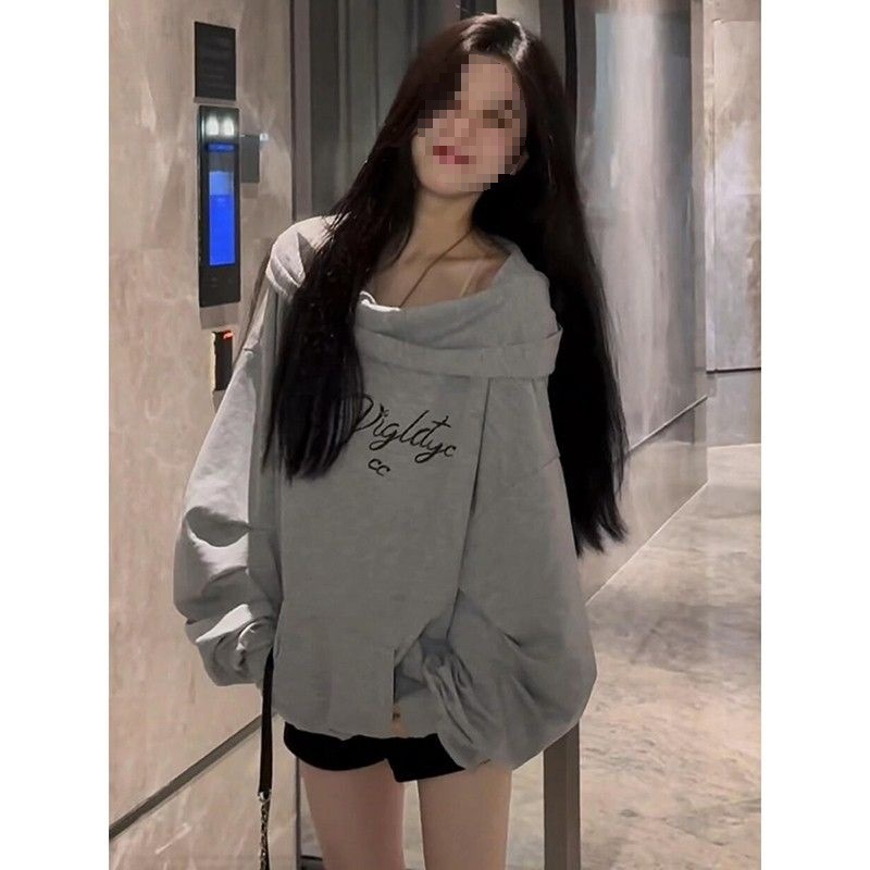 国潮牌字母连帽卫衣女春秋冬宽松设计感别致休闲百搭外套