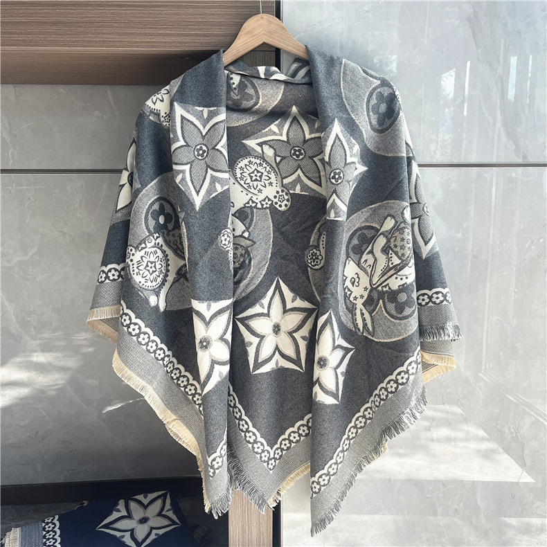 New Cashmere-like Square Scarf Women's Winter Fashionable Warm Shawl Thickened Cross-Border Scarf European and American Four-Edge Scarf