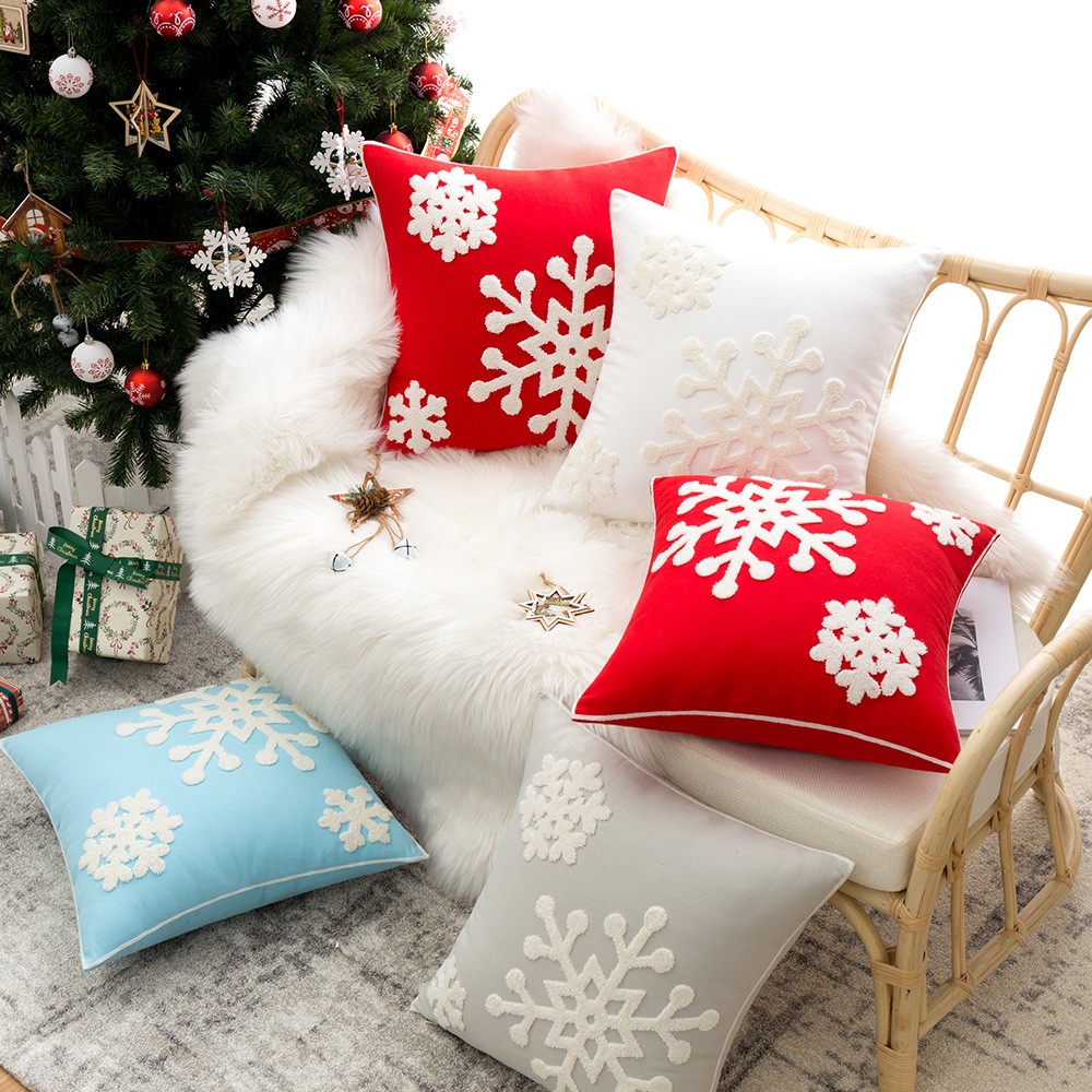 Dried Shrimp Cross-Border Large Snowflake Embroidery Pillow Cover Cushion Amazon New Soft Christmas Bag Pad Wholesale