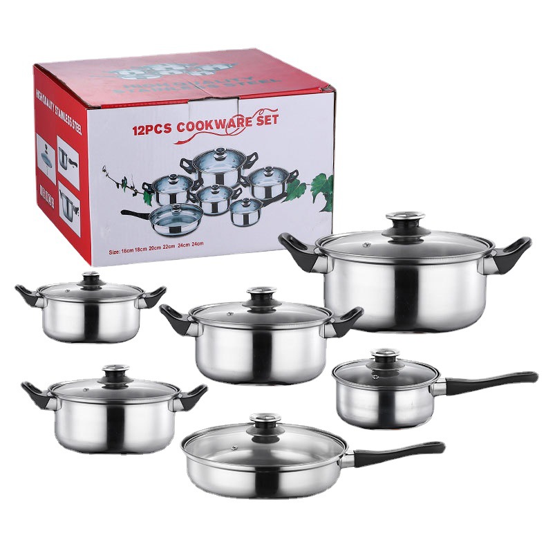Supply supply cross-border stainless steel 12 pieces pot set gas stove ...