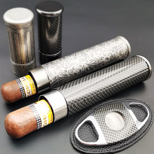 厂家现货高档加厚不锈钢雪茄管盒碳纤维筒形单支装便携式金属烟具