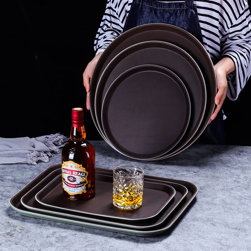 用餐托盘塑料方形送餐盘圆形服务盘钢化酒吧餐厅西餐盘手托盘防滑