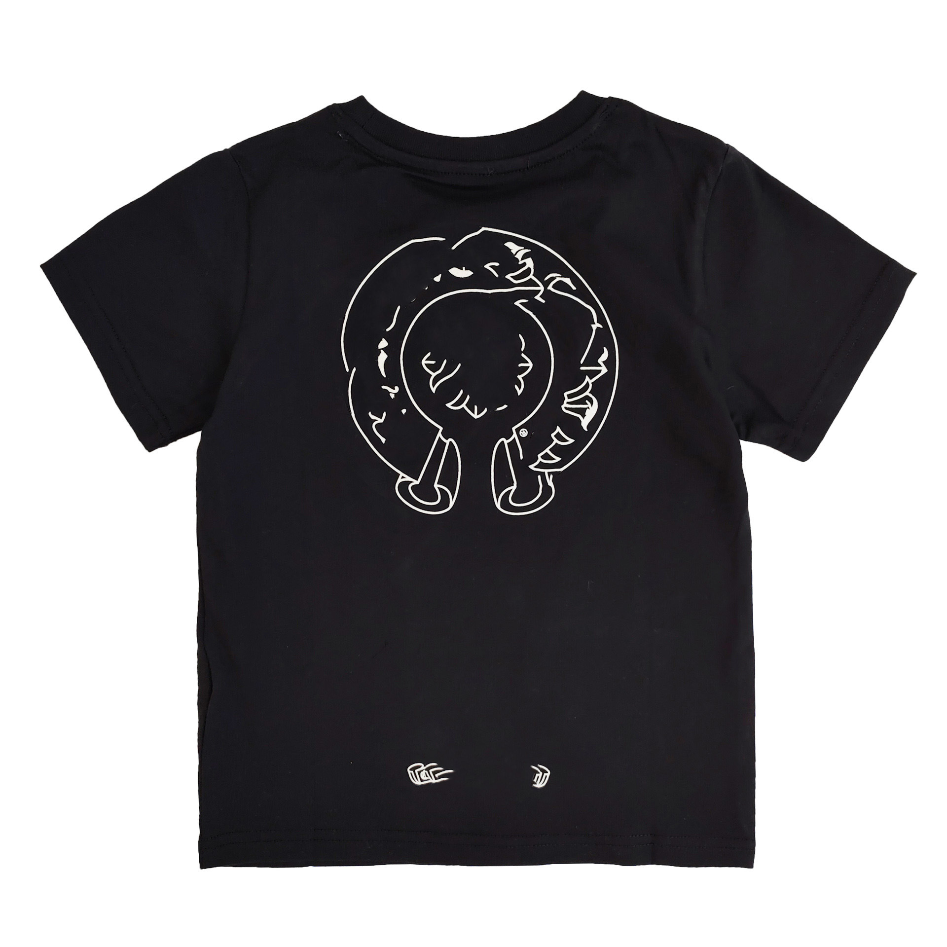 现2022春夏男女童黑色纯棉克logo短袖拔印马蹄印logo气质潮牌童装