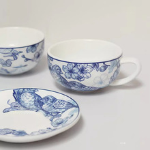 咖啡拉花杯新中式景德镇陶瓷杯碟套装家用拿铁咖啡杯青花