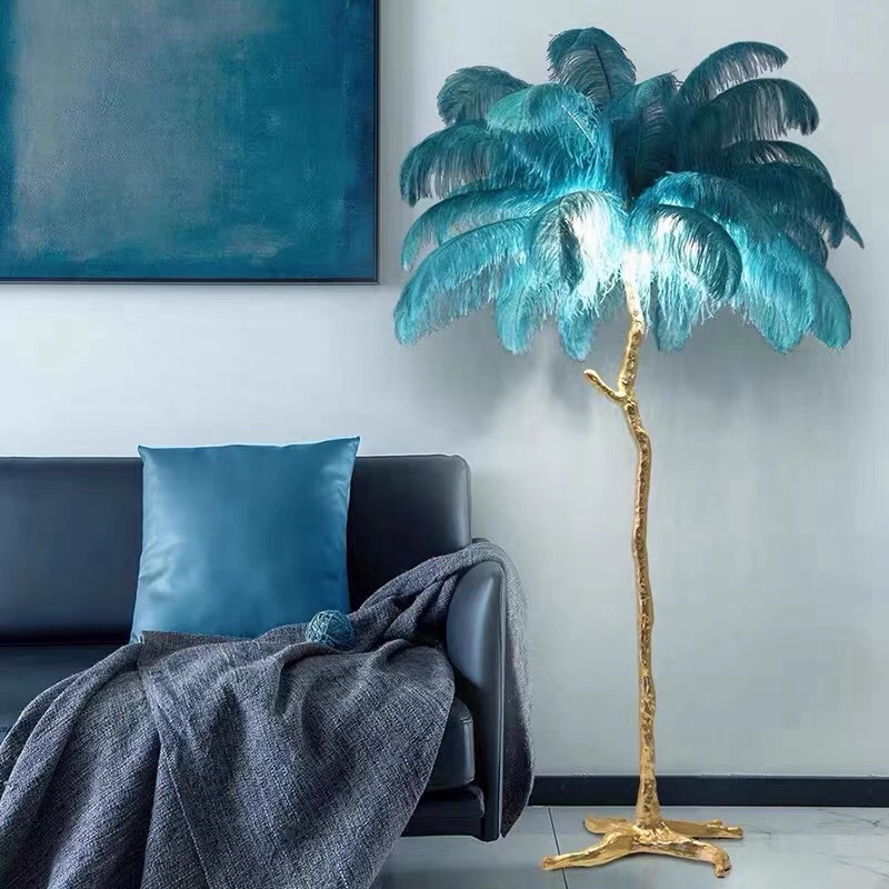 Internet Celebrity American Living Room Floor Lamp Nordic Modern Bedroom Ostrich Feather Lamp Light Luxury Design Sense Vertical Floor Lamp