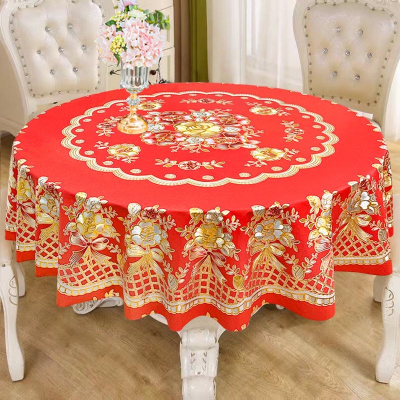 22n圆桌桌布防水防油防烫免洗酒店喜庆红色圆形餐桌布家用大圆桌