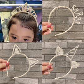 森系塑料珍珠发箍可爱公主皇冠头箍简约百搭带齿压发发饰厂家直销