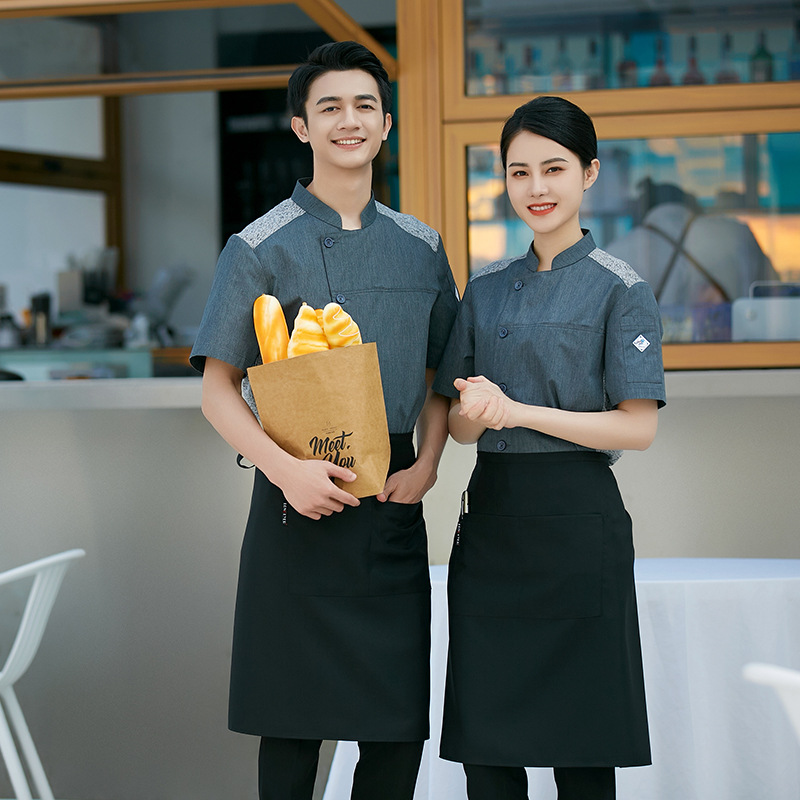 夏款高档餐厅厨师服短袖酒店厨房工作服围裙酒楼饭店帮厨传菜制服