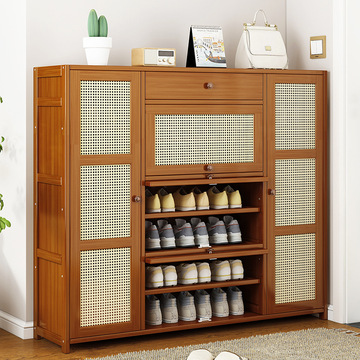多层家用鞋架实木落地门口储物柜宿舍玄关收纳柜翻斗带门鞋柜简易