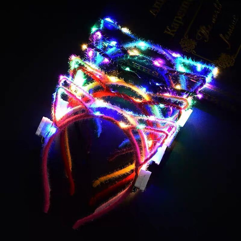 Glowing Cat Ear Headband Flash Garland Headdress Rabbit Ears Headband Wechat Scan Code Gift Night Market Stall Supply