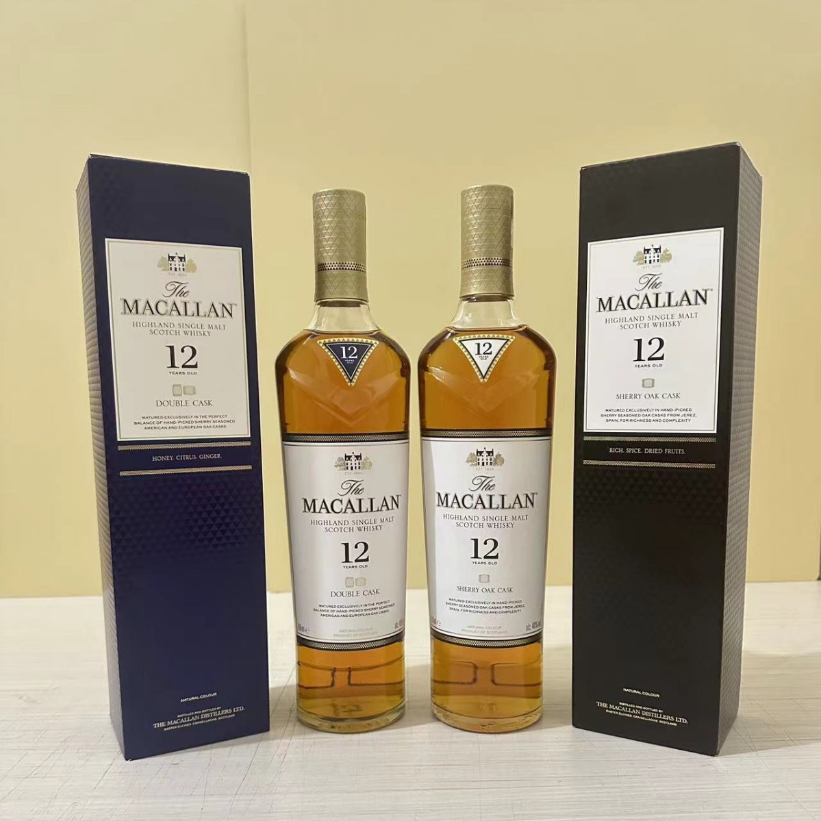 洋酒麦卡伦12年700ml蓝钻双桶苏格兰威士忌单一麦芽黑钻礼盒装