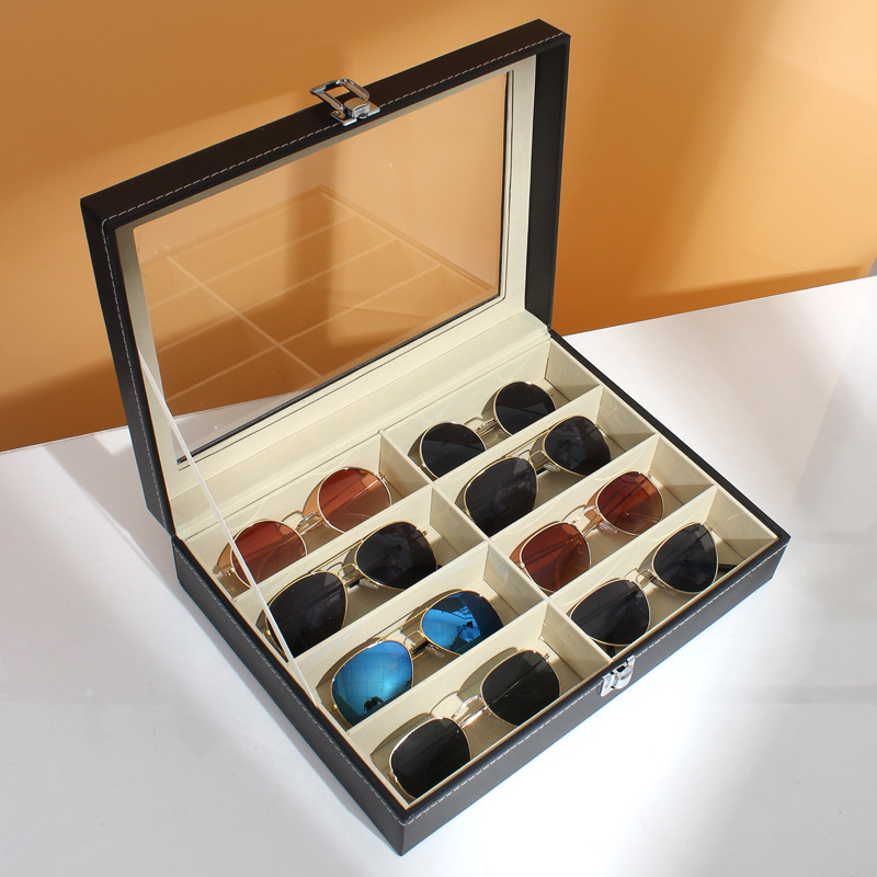 PU Leather Leather 8-Bit Sunglasses Storage Box Display Box Gift Box 8 Grid High-End Glasses Box Glasses Box Wholesale