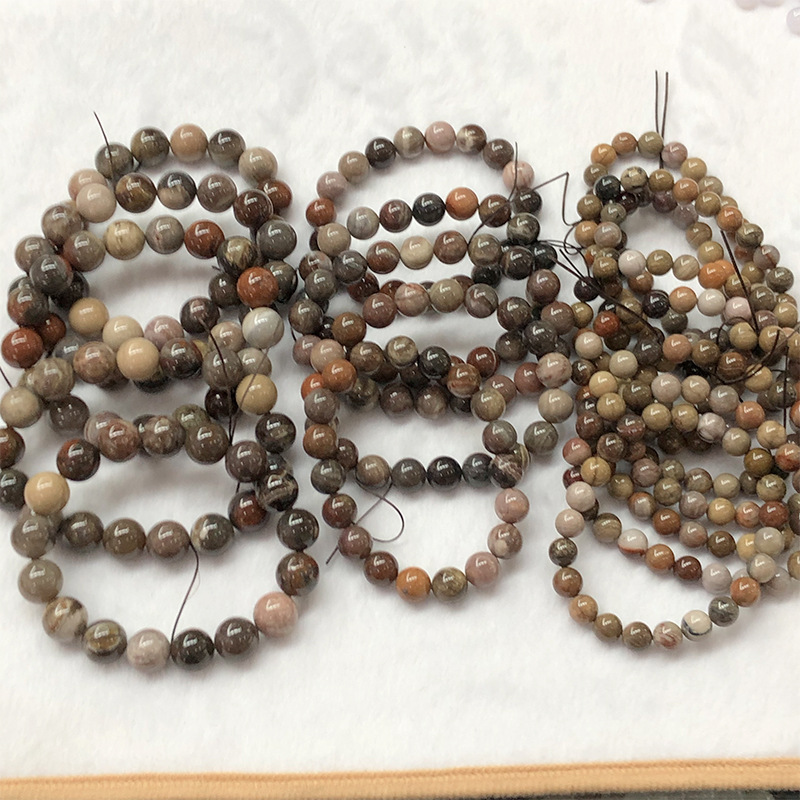 木化石圆珠手链民族饰品串珠手链亚马逊跨境木化石手串摆地摊货源-阿