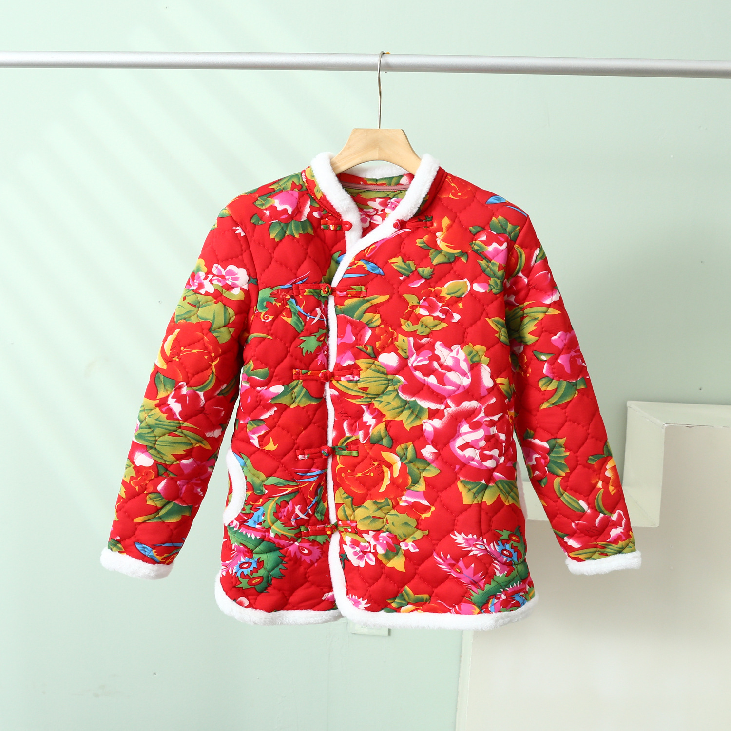 Internet Celebrity Northeast Big Flower Cotton-Padded Jacket Vintage Buckle Ethnic Style Side Opening Thickened Slim Fit Mother Small Floral Cotton-Padded Coat plus-Sized