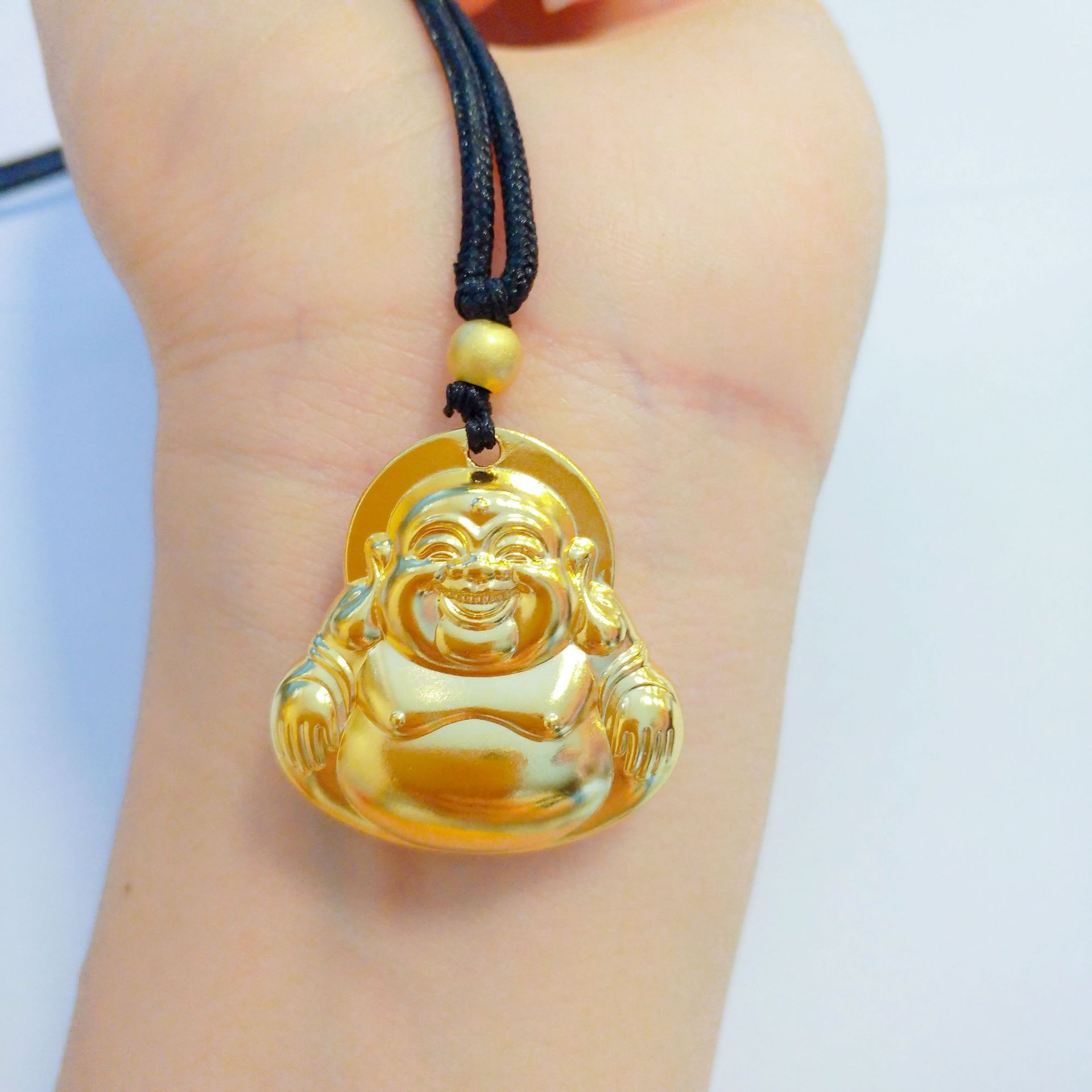古法福字弥勒佛中式吊坠男女款仿黄金实心本命佛公项链坠货源批发
