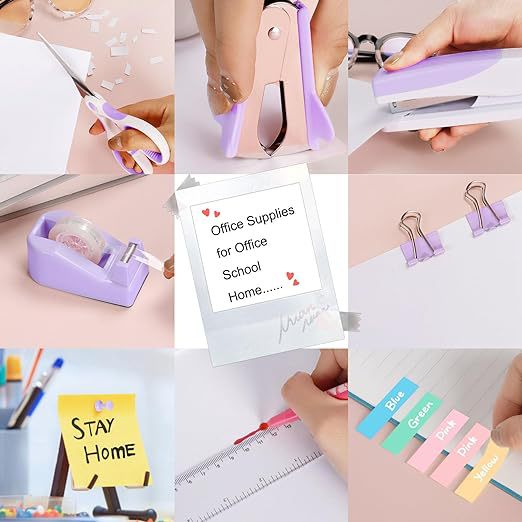 Cross-Border Direct Supply Purple Office Supplies Set Amazon Stapler Tape Base Scissors Clip Combination Set