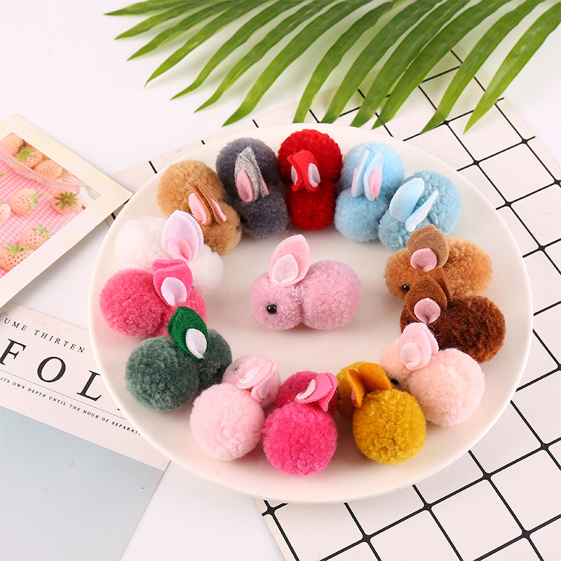 Spot Color Cartoon Stereo Iceland Yarn Bunny Handmade DIY Clothing Accessories Hairpin Accessories Hair Ball Wholesale