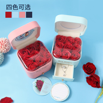新款情人节玫瑰花礼盒圆角翻盖珠宝盒项链口红盒首饰盒饰品包装盒