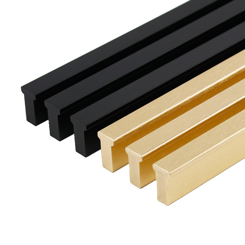 工厂加工定制铝合金t型拉手黑色橱柜门把手 衣柜门通顶长超长拉手