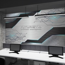 3d金属电路板科技感墙纸公司办公室前台背景电竞酒店网吧酒吧壁纸