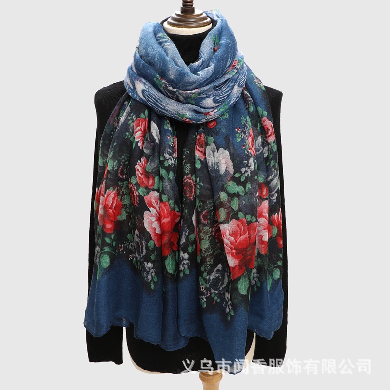 Cotton and Linen Bali Yarn Scarf Women's Autumn and Winter New Warm Neck Protection Scarf All-Matching Sun-Proof Sun-Proof Cold-Proof Shawl Scarf