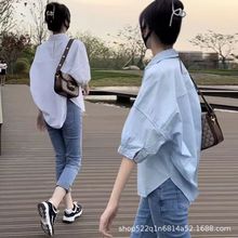 跨境夏季韩系设计感纯棉衬衫女装新款盐系穿搭气质减龄衬衣百搭