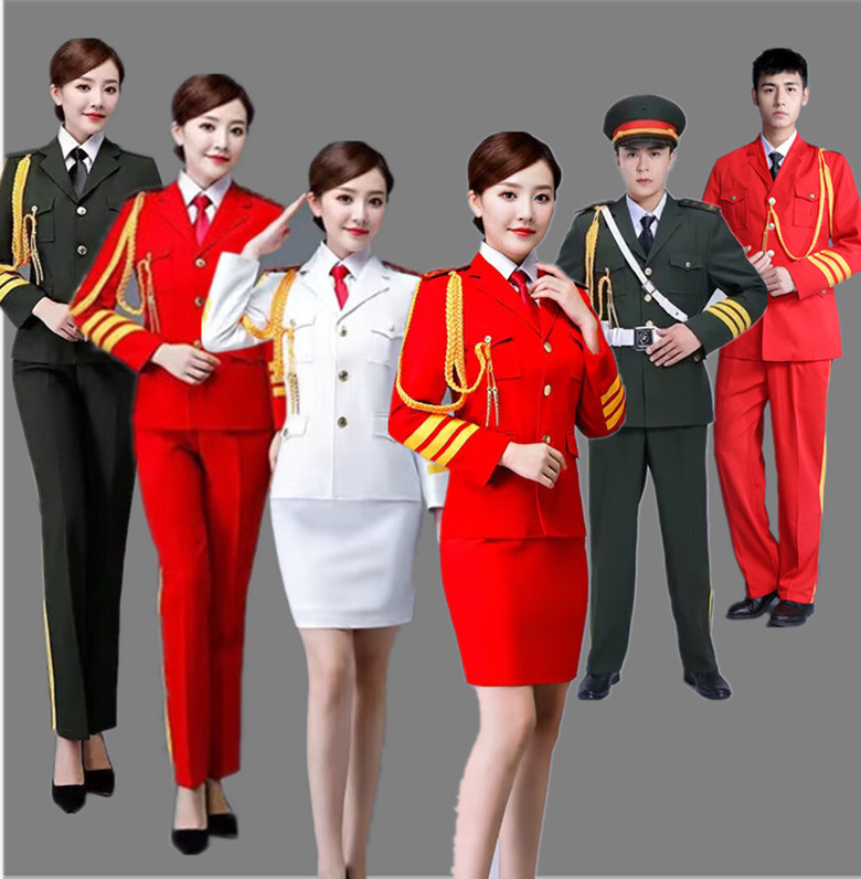 成人军鼓队表演服女红色乐队套装文工团锣鼓队红白喜事喜庆演出服