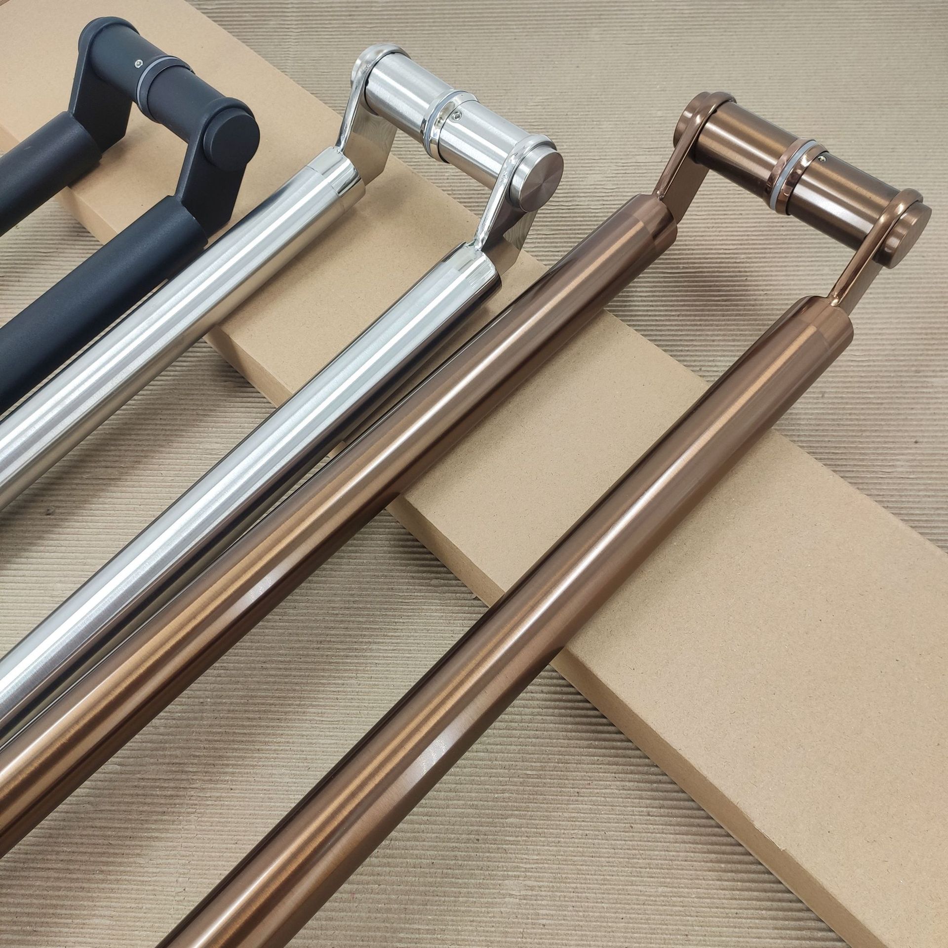 有框门铝合金玻璃门不锈钢拉丝抗指纹黑钛地弹门钛金黑色偏心拉手