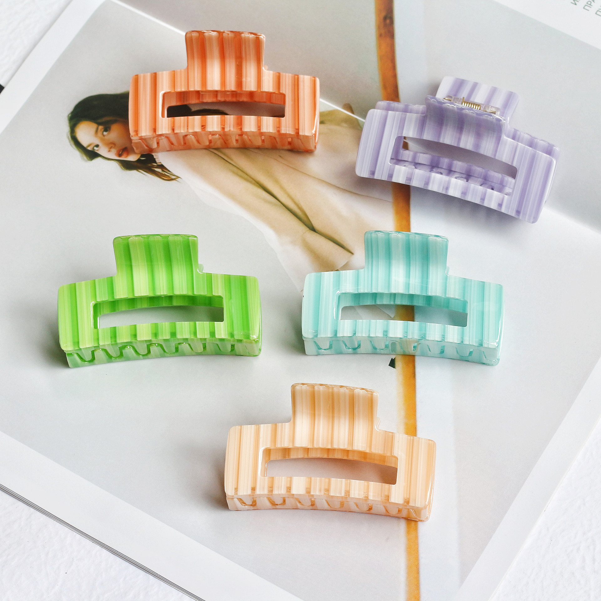 柏菲雅饰品半圆发抓彩色描金漆透明发夹韩国优雅复古发饰 抓夹-报价