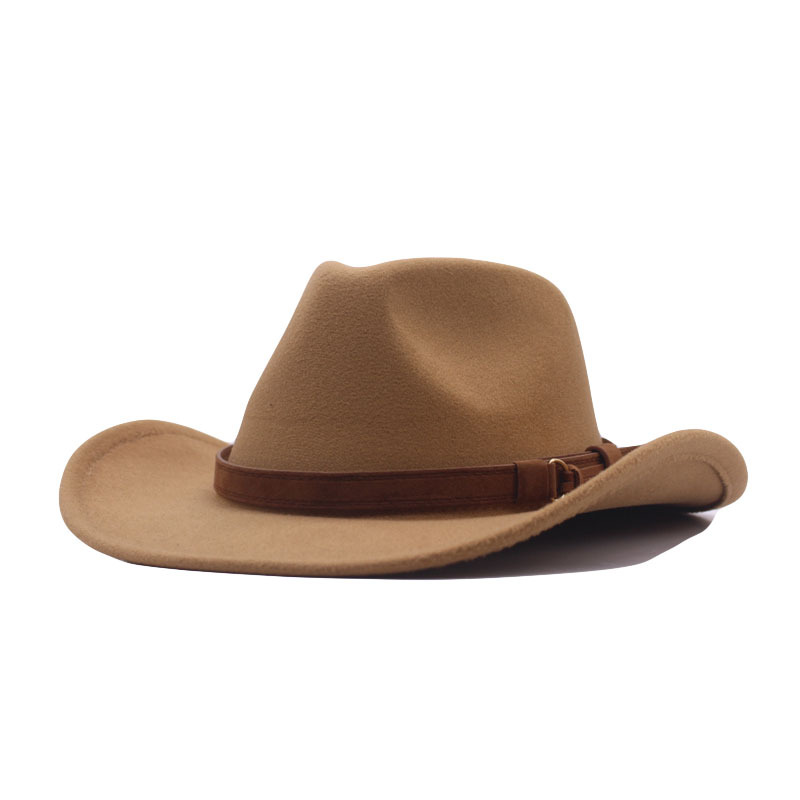 韩版羊毛呢礼帽西部牛仔风情大沿帽子时尚质感皮带女士帽爵士帽