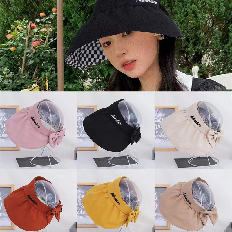 Wholesale Hat Summer Foldable Bow Air Top Sunhat Female Vacation Beach Hat Sun Protection Big Brim Sun Hat