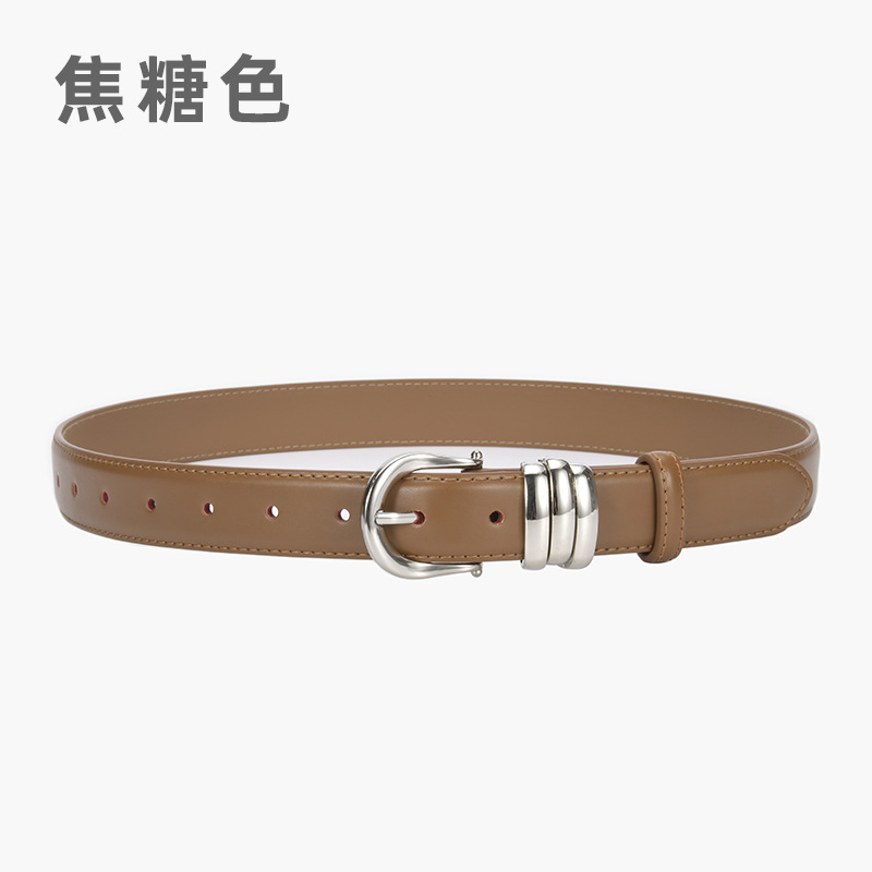 Jeans Belt Women's Inner Match Match Skirt Belt Female Ornament Fashion Personality Silver Pin Buckle Suit Pants Belt Genuine Leather