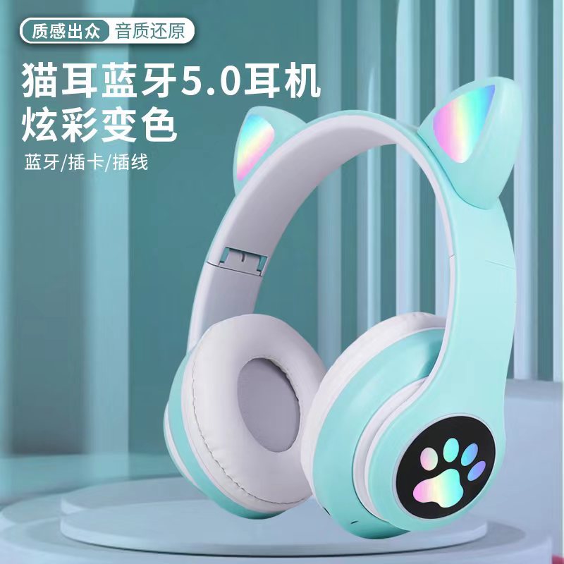 Cross-Border STN-28 Headset Bluetooth Headset Cat Ear Bluetooth Led Wireless Luminous Cat's Paw Headset Factory Wholesale