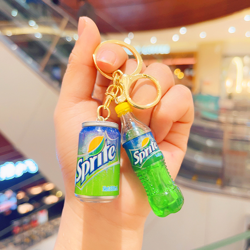 Cartoon Super Simulation Cola Sprite Beverage Bottle Cans Couple Bags Automobile Hanging Ornament Small Gift Keychain