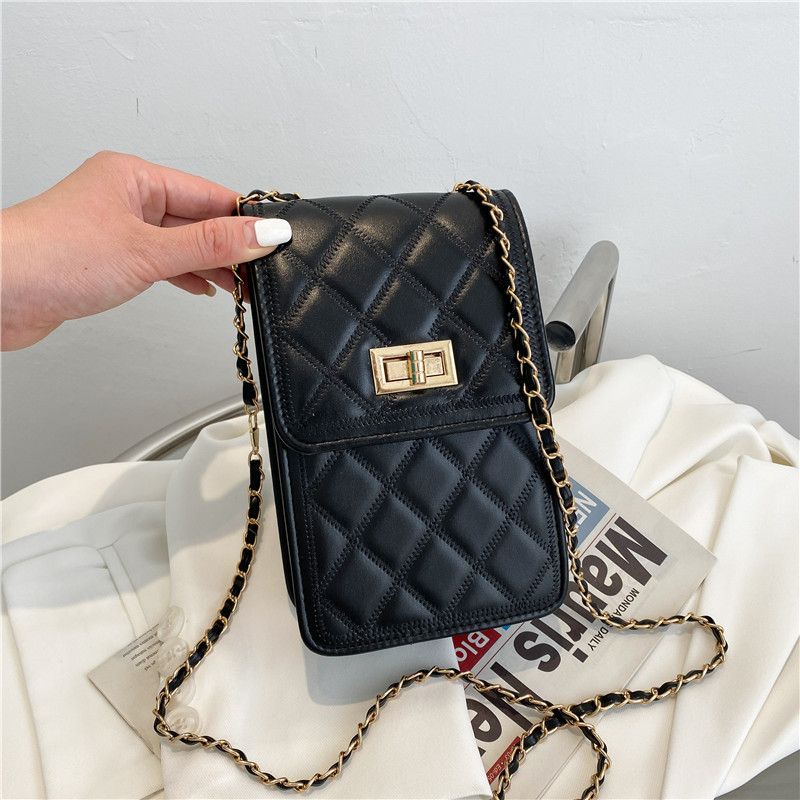 Diamond Pattern Chain Bag Women's 2021 New Trendy Fashionable Stylish Trendy Small Square Bag Simple Western Style Crossbody Phone Bag