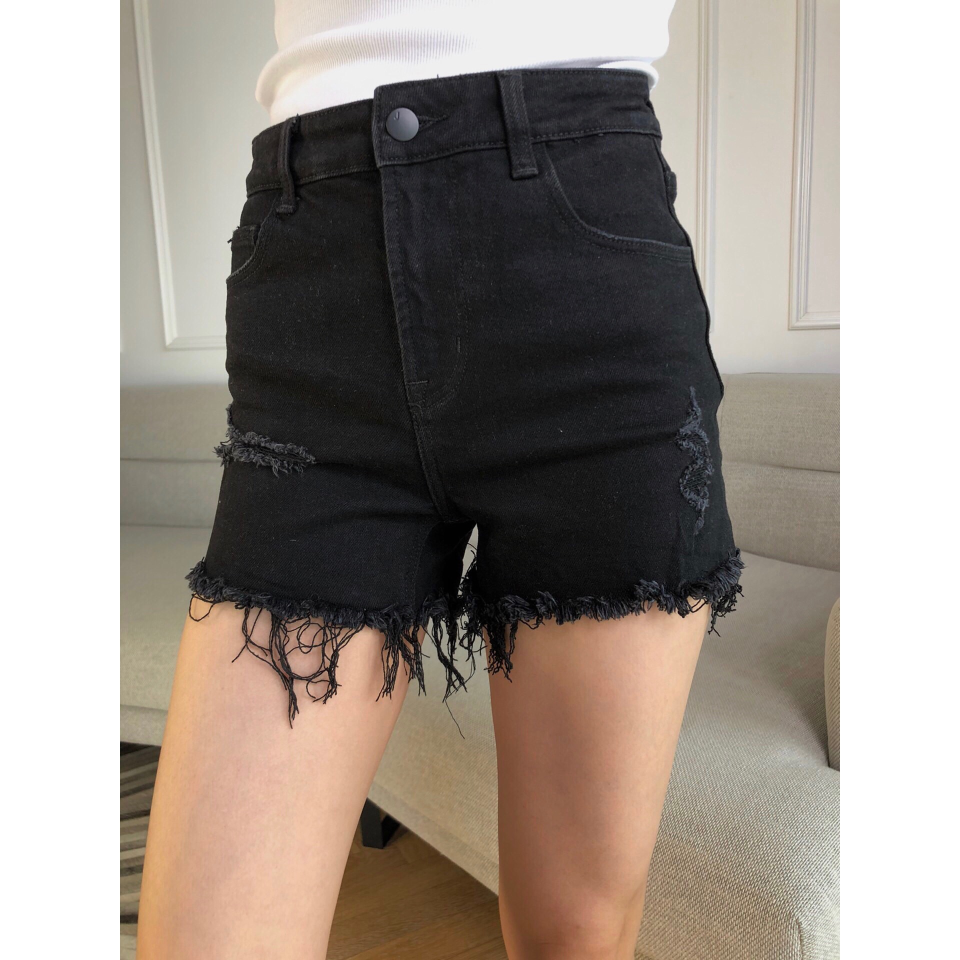 jb54105纯元单张天爱同款热裤显瘦黑色破洞jules毛边牛仔短裤女夏