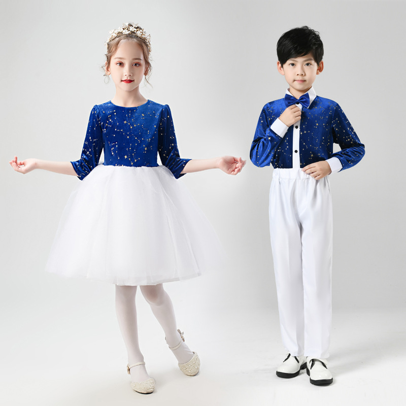 元旦儿童大合唱团朗诵诗歌女童表演服蓬蓬裙男童小学生毕业礼服装