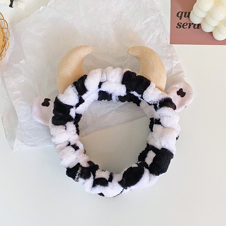 Cows Pattern Bow Hair Band Celebrity Street Style Horn Flannel Hair Band Female Face Wash Hair Bands Headband Wholesale