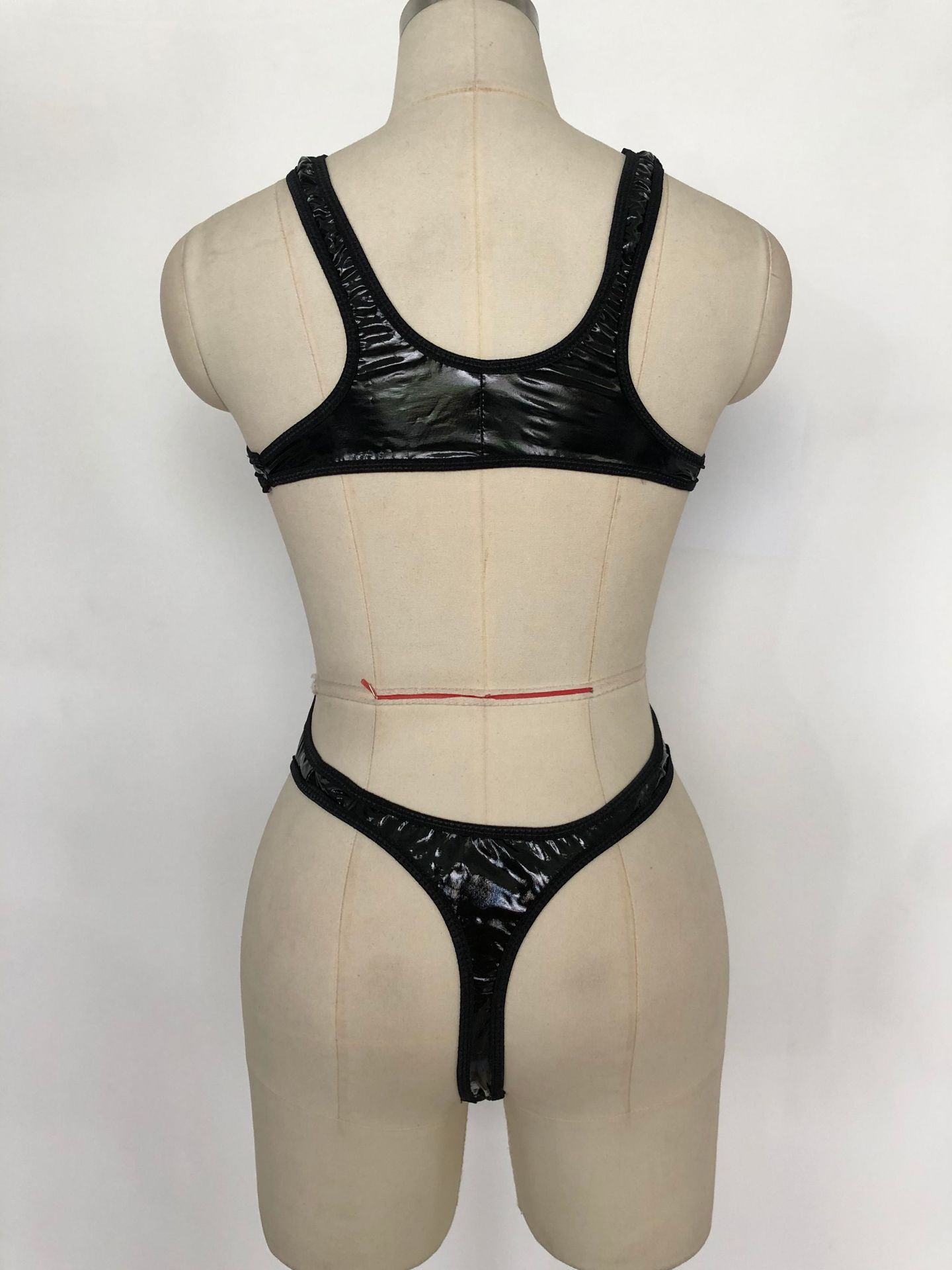 情趣内衣女黑色漆皮露背高叉死库水连体衣套装机车服万圣节派对服