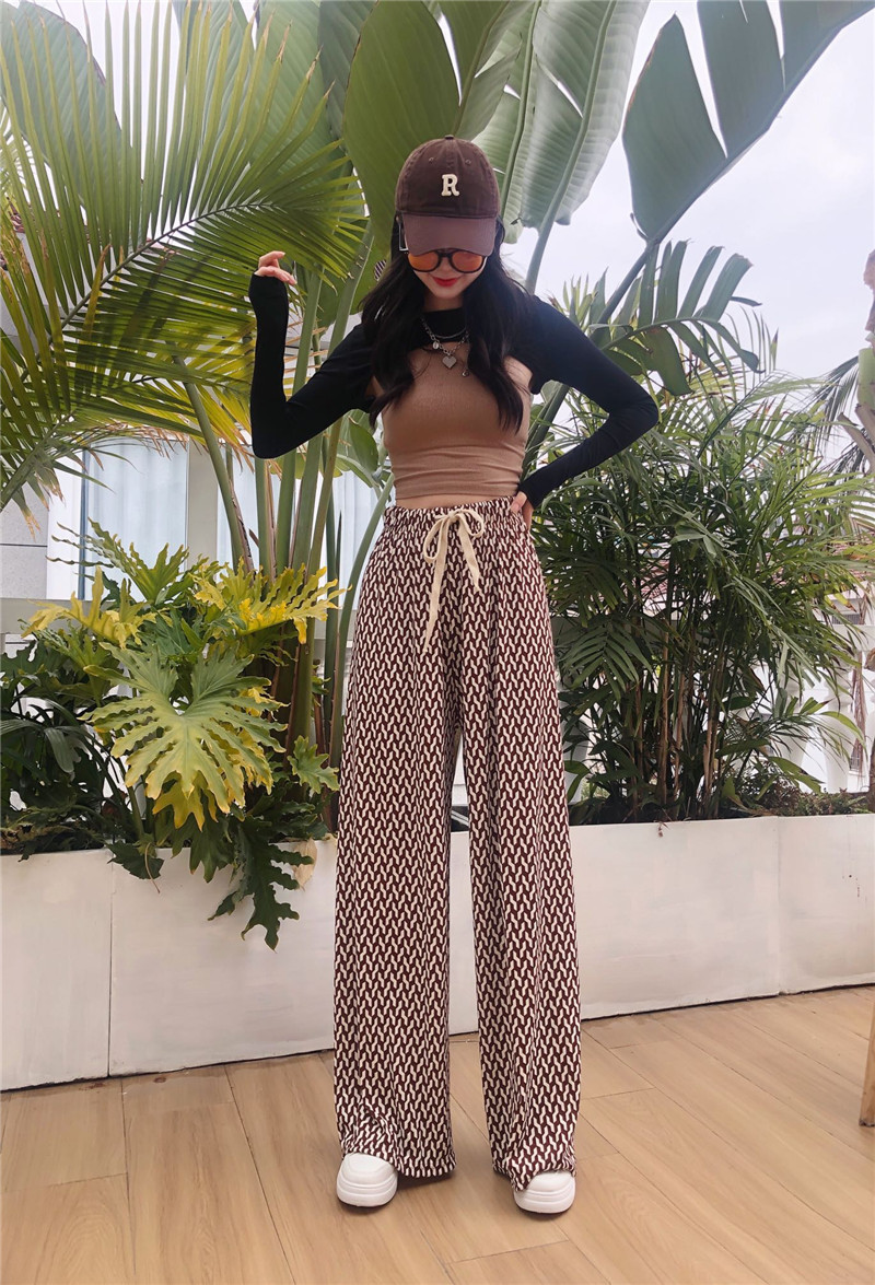 Chessboard Plaid Pants Women's Summer Thin 2023 New High Waist Slimming Draping Casual Wide Leg Pants Air Conditioning Cool Pants