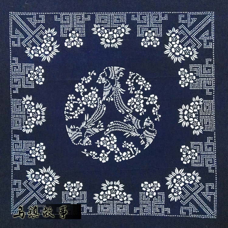 手工印染正宗乌镇蓝印花布 小桌布 全棉茶几盖布85*85台布