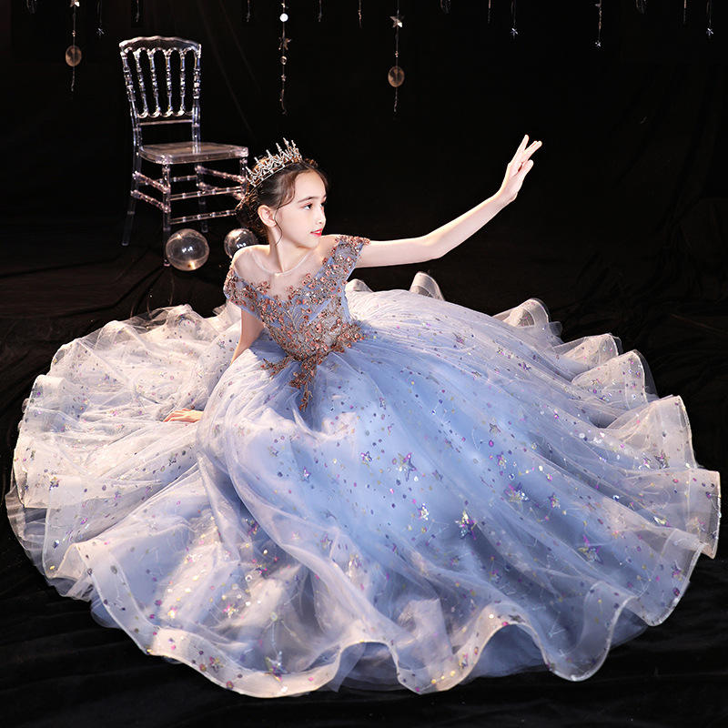 儿童晚礼服2022女童公主裙蓬蓬纱仙气花童小女孩主持人钢琴演出服