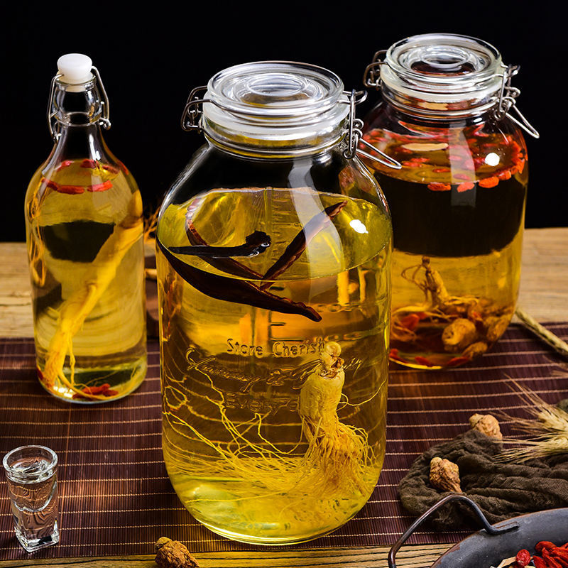 透明酒瓶泡酒玻璃瓶密封罐装果酒药白酒专用加厚酿酒坛子家用10斤