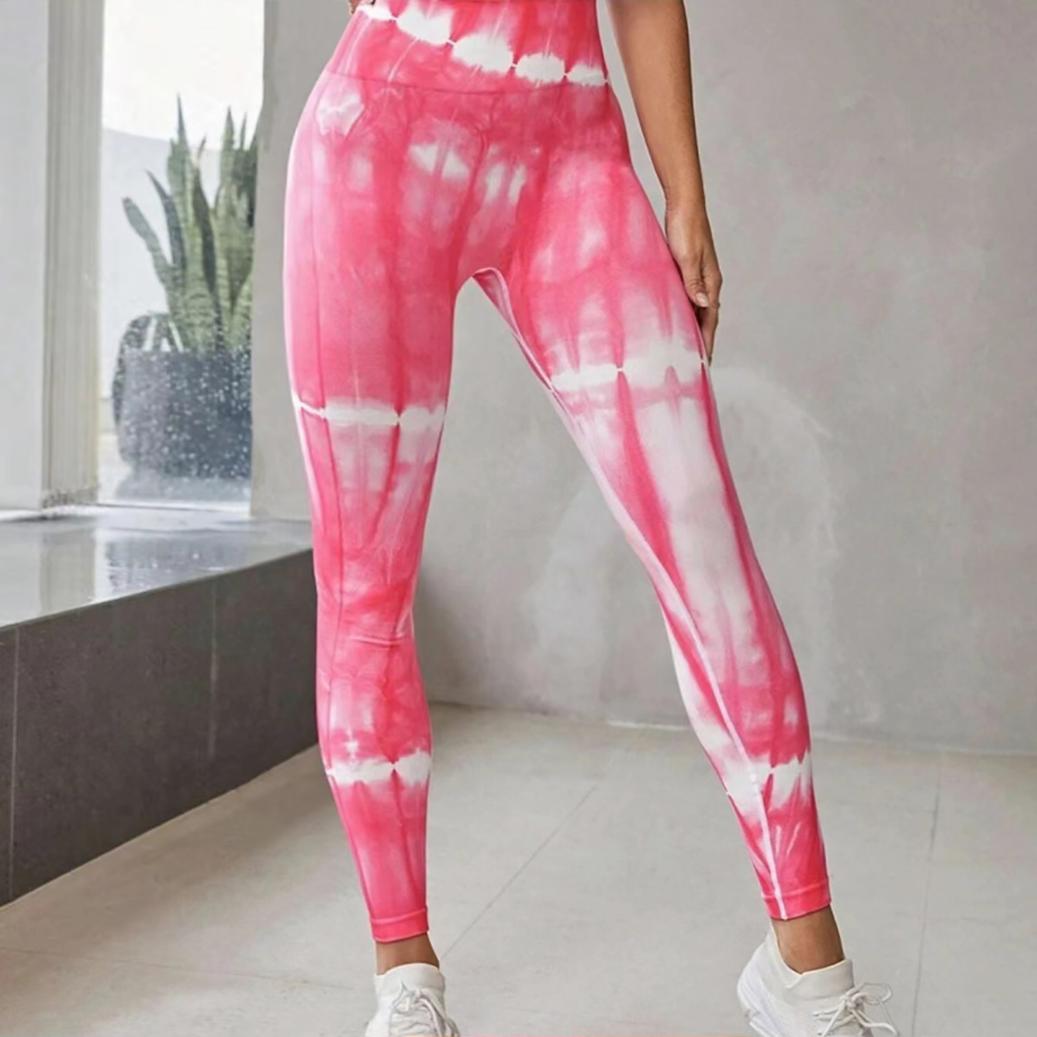 Cross-Border Seamless Binding and Bleaching Peach Hip Yoga Pants High Waist Belly Contracting Fitness Pants Women's Tie-Dyed Running Sports Tight Pants