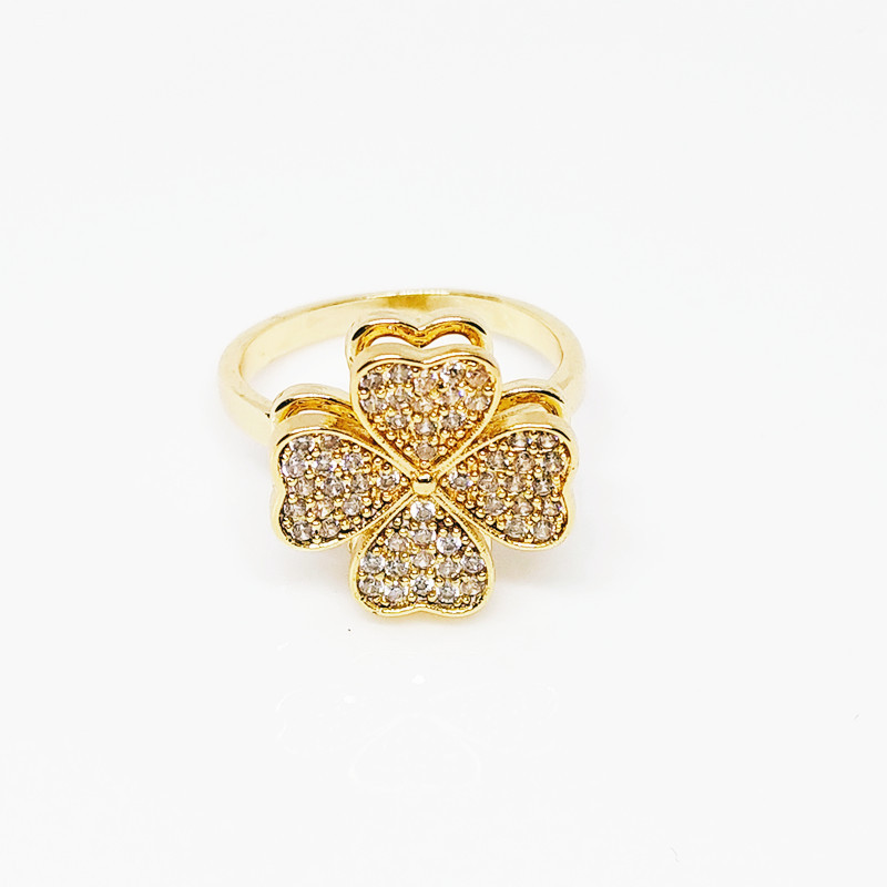 抖音爆款旋转四叶草戒指女微镶锆石满钻幸运草食指戒潮女手饰品