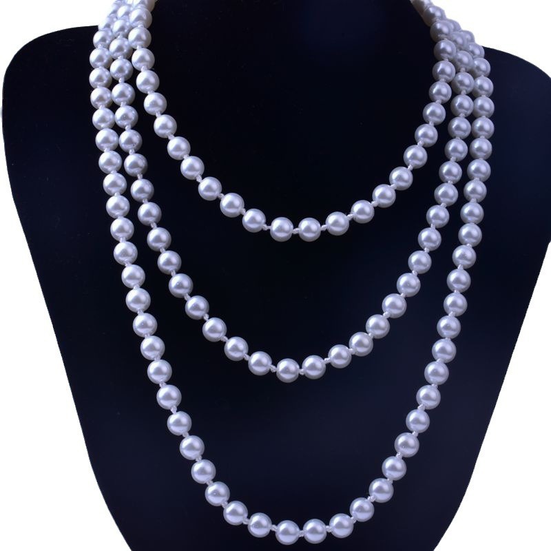 跨境百搭仿珍珠打结项链 长款简约旗袍婚纱配饰项链挂件饰品