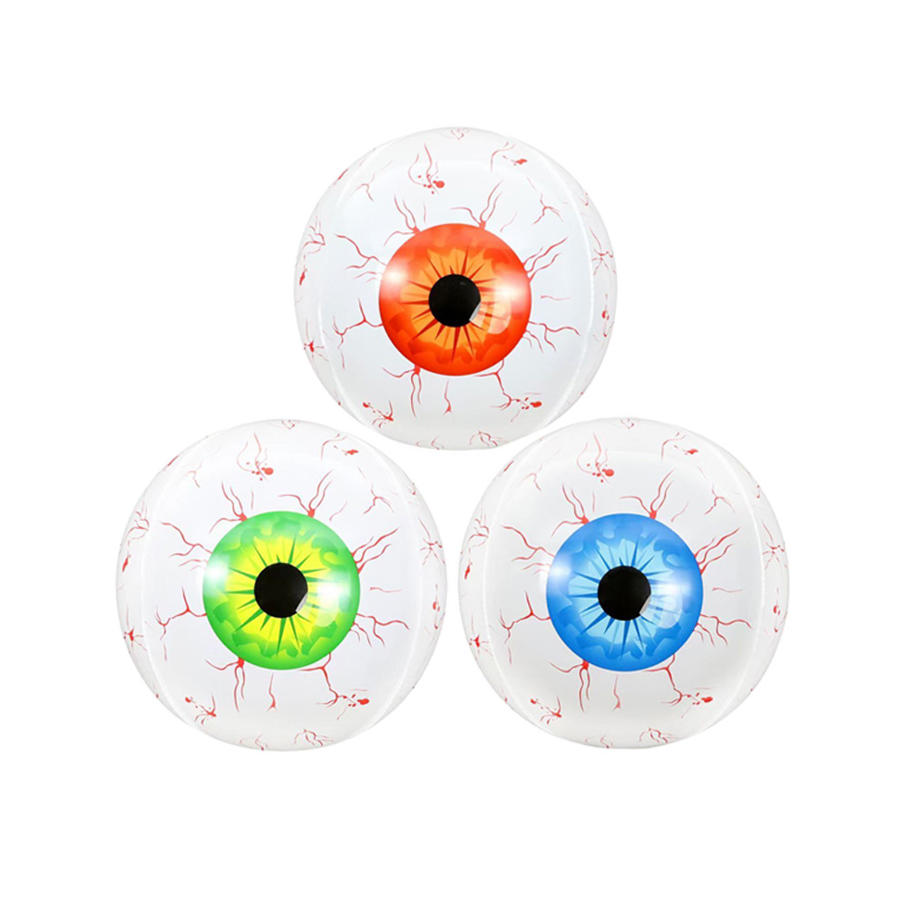 22寸4d骷髅头万圣节眼球惊悚派对恐怖气氛装饰红血丝眼珠气球飘空